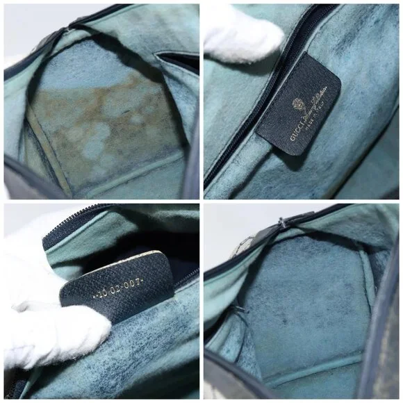 GUCCI GG Supreme Sherry Line Boston Bag PVC Navy Gold Red Auth 150128 - Picture 15 of 16